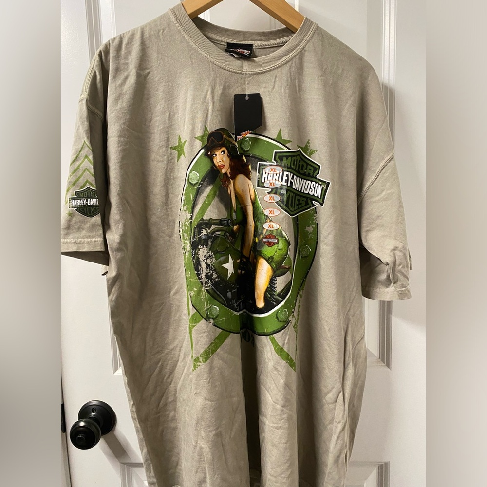 Harley-Davidson Men's Beige and Green Graphic Tee